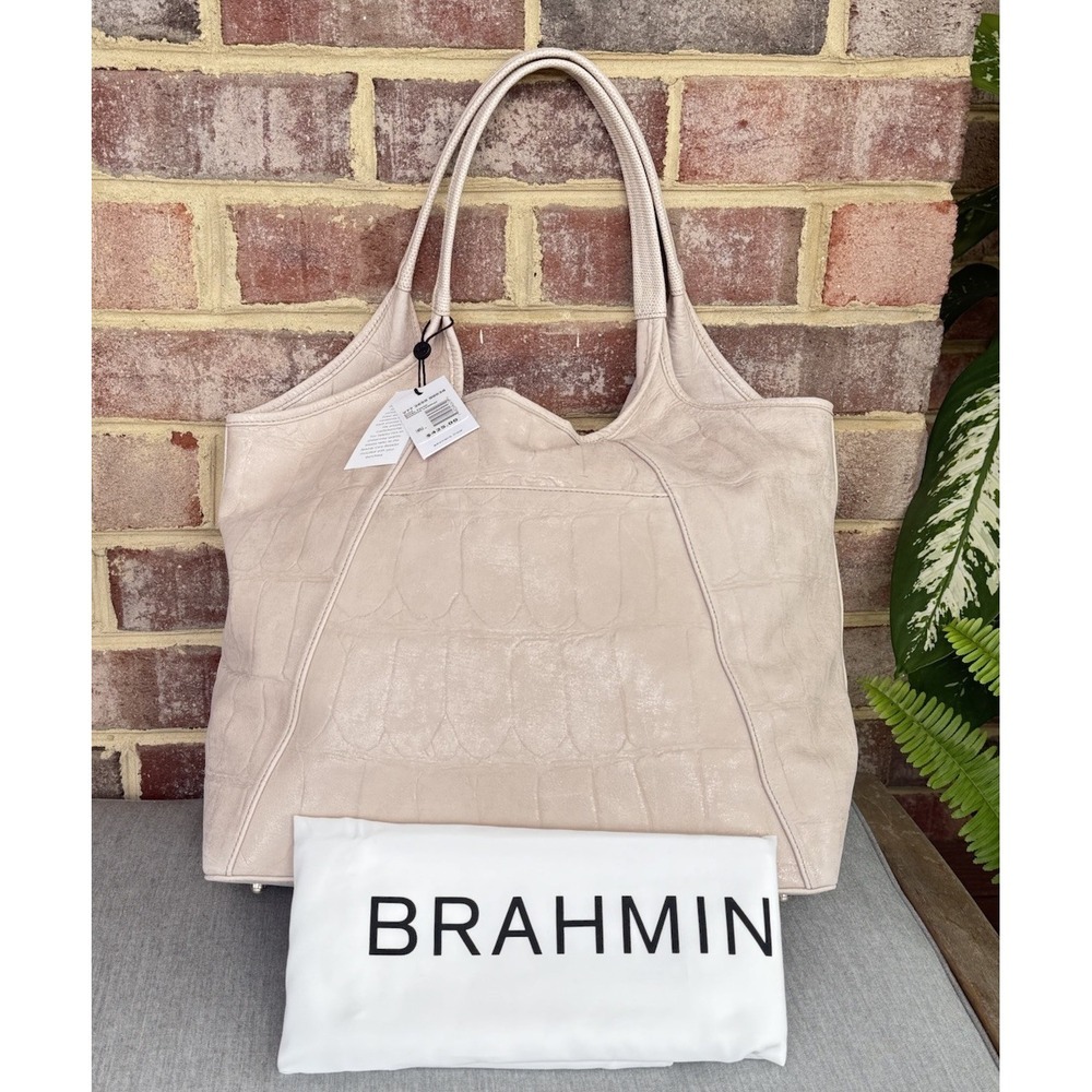 Brahmin Iona Tote Bag in Shimmery Beige Faroe Soft Embossed Leather NWT Stunning